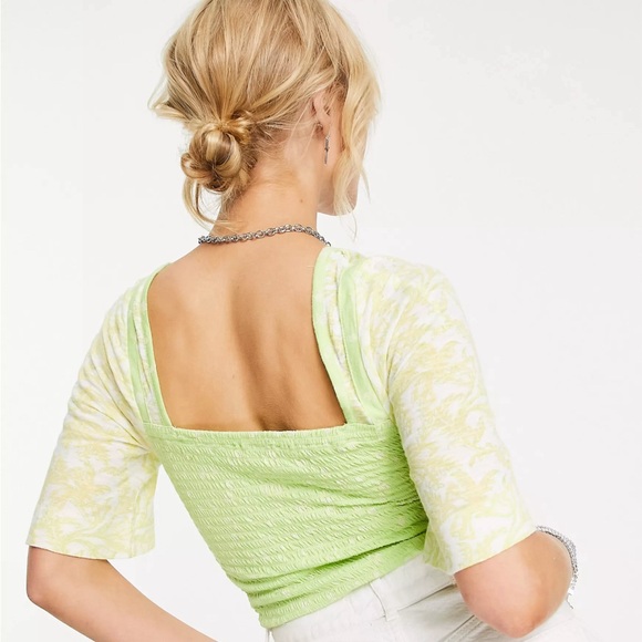 NWT Free People Marigold shirred bodice top in green - Picture 2 of 4